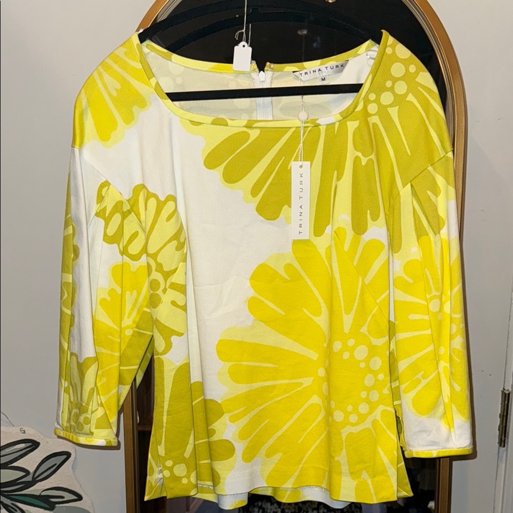 Trina Turk Yellow Asymmetrical 3/4 Sleeve Blouse